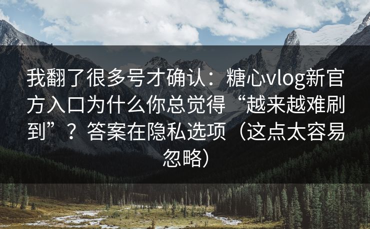 我翻了很多号才确认：糖心vlog新官方入口为什么你总觉得“越来越难刷到”？答案在隐私选项（这点太容易忽略）