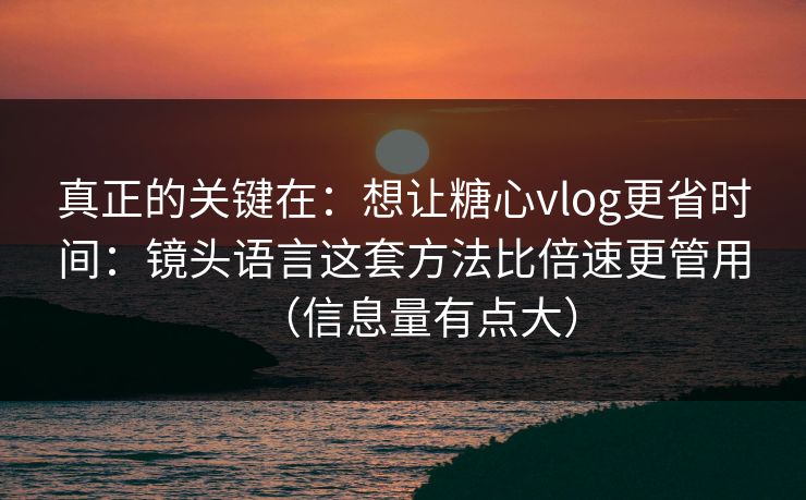 真正的关键在：想让糖心vlog更省时间：镜头语言这套方法比倍速更管用（信息量有点大）