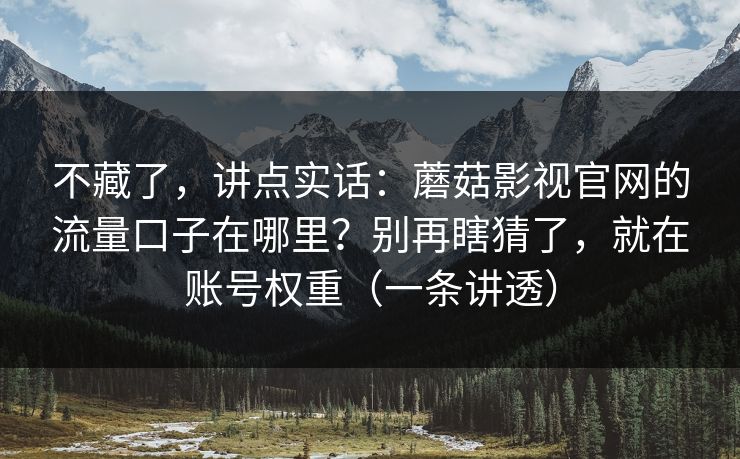 不藏了，讲点实话：蘑菇影视官网的流量口子在哪里？别再瞎猜了，就在账号权重（一条讲透）