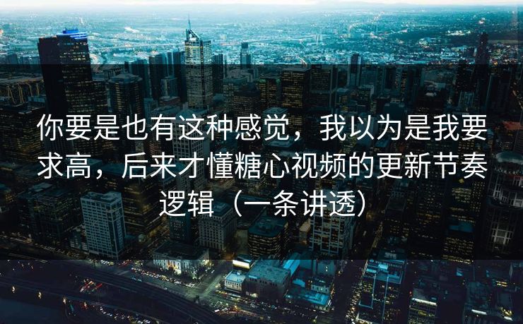 你要是也有这种感觉，我以为是我要求高，后来才懂糖心视频的更新节奏逻辑（一条讲透）