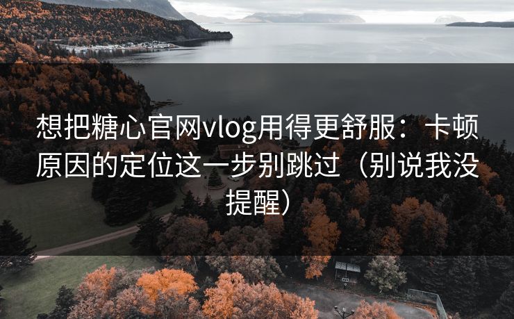 想把糖心官网vlog用得更舒服：卡顿原因的定位这一步别跳过（别说我没提醒）